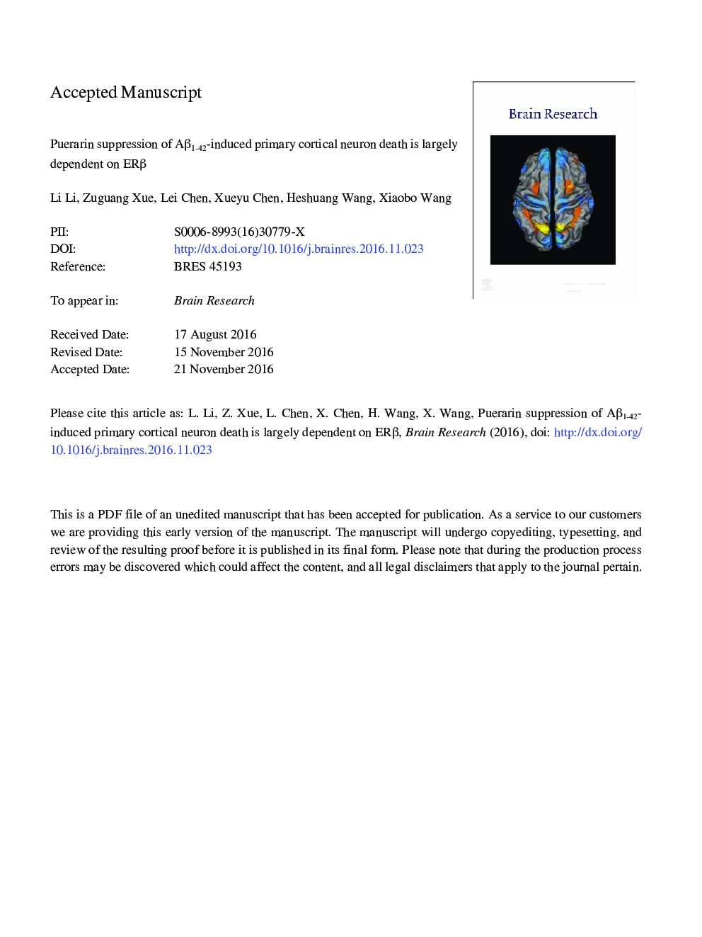 Puerarin suppression of AÎ²1-42-induced primary cortical neuron death is largely dependent on ERÎ²