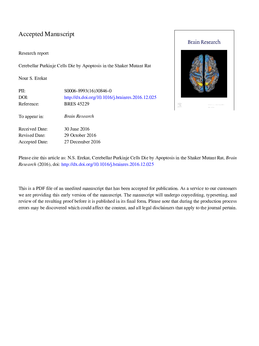 Cerebellar Purkinje cells die by apoptosis in the shaker mutant rat