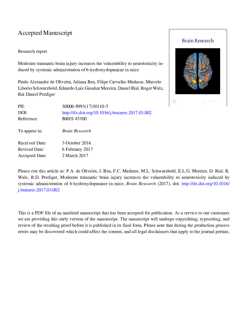 Moderate traumatic brain injury increases the vulnerability to neurotoxicity induced by systemic administration of 6-hydroxydopamine in mice