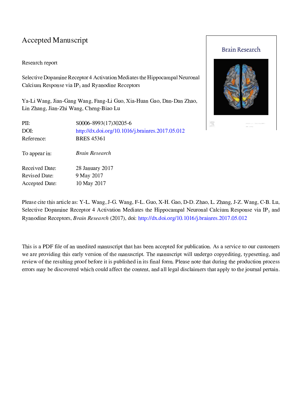 Selective dopamine receptor 4 activation mediates the hippocampal neuronal calcium response via IP3 and ryanodine receptors