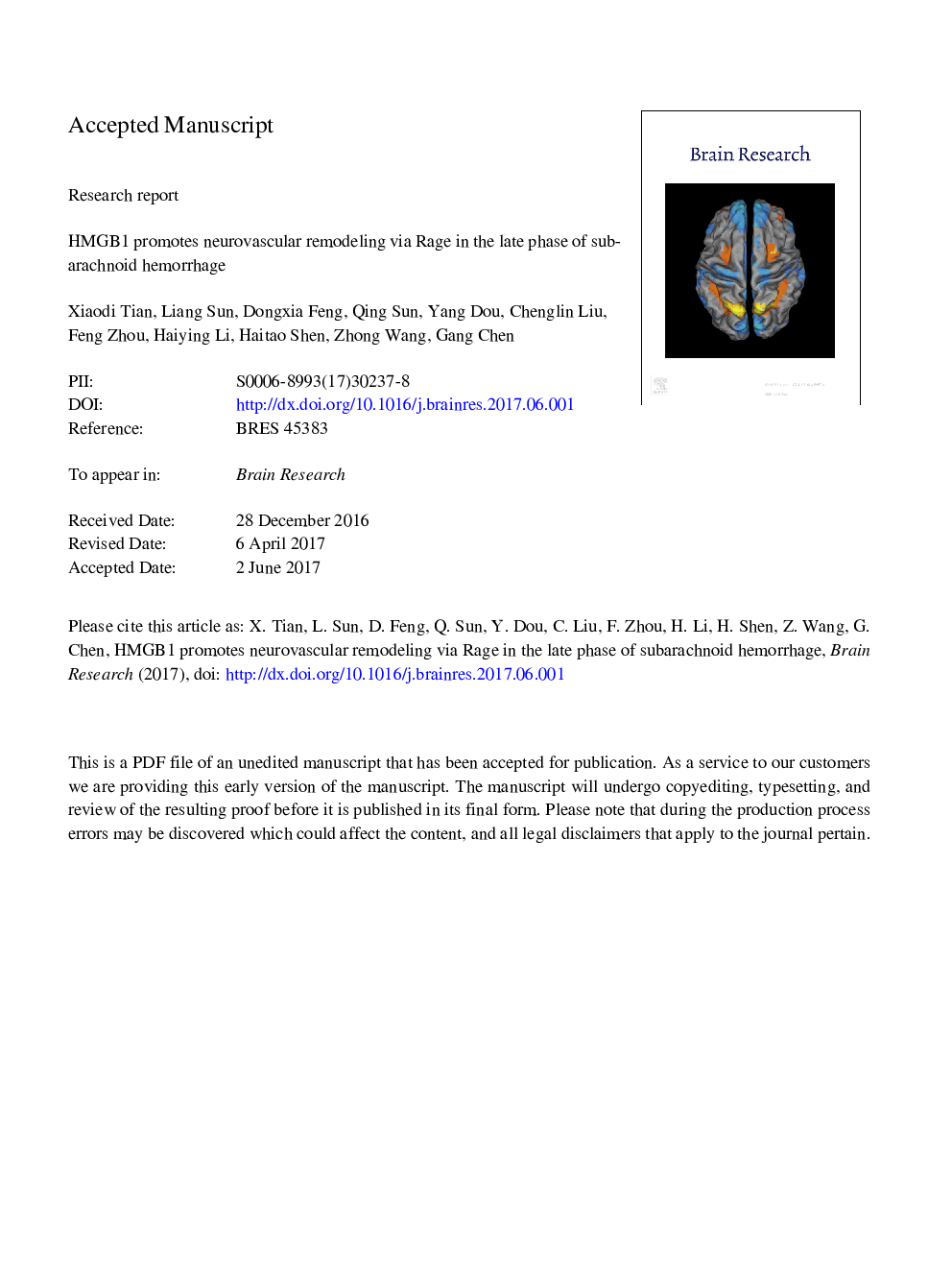 HMGB1 promotes neurovascular remodeling via Rage in the late phase of subarachnoid hemorrhage