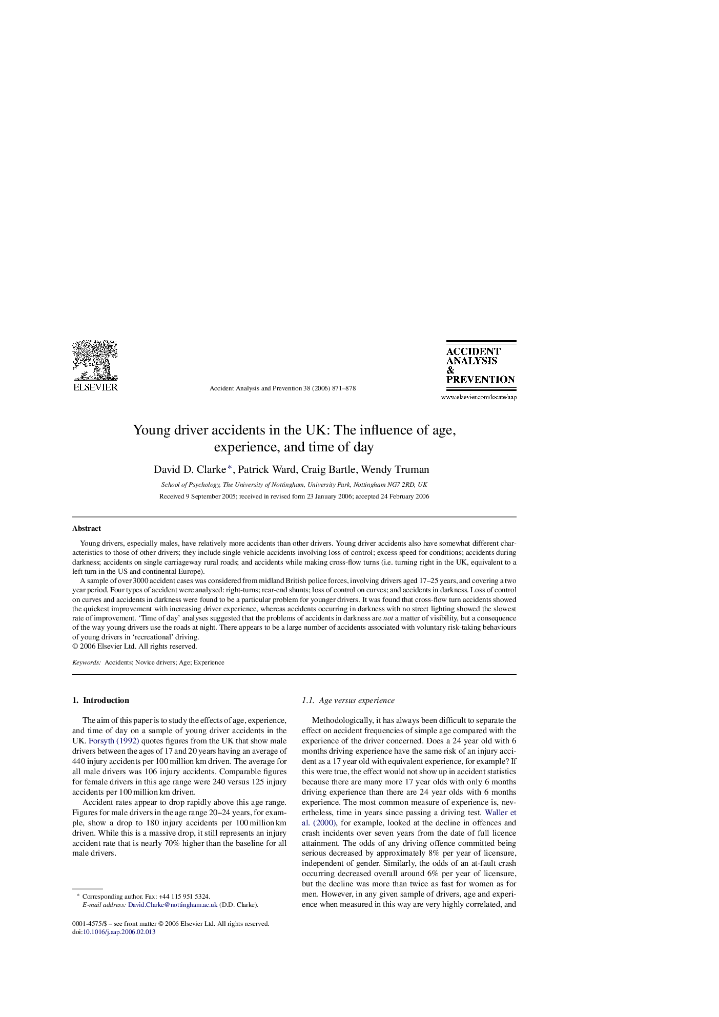 Young driver accidents in the UK: The influence of age, experience, and time of day