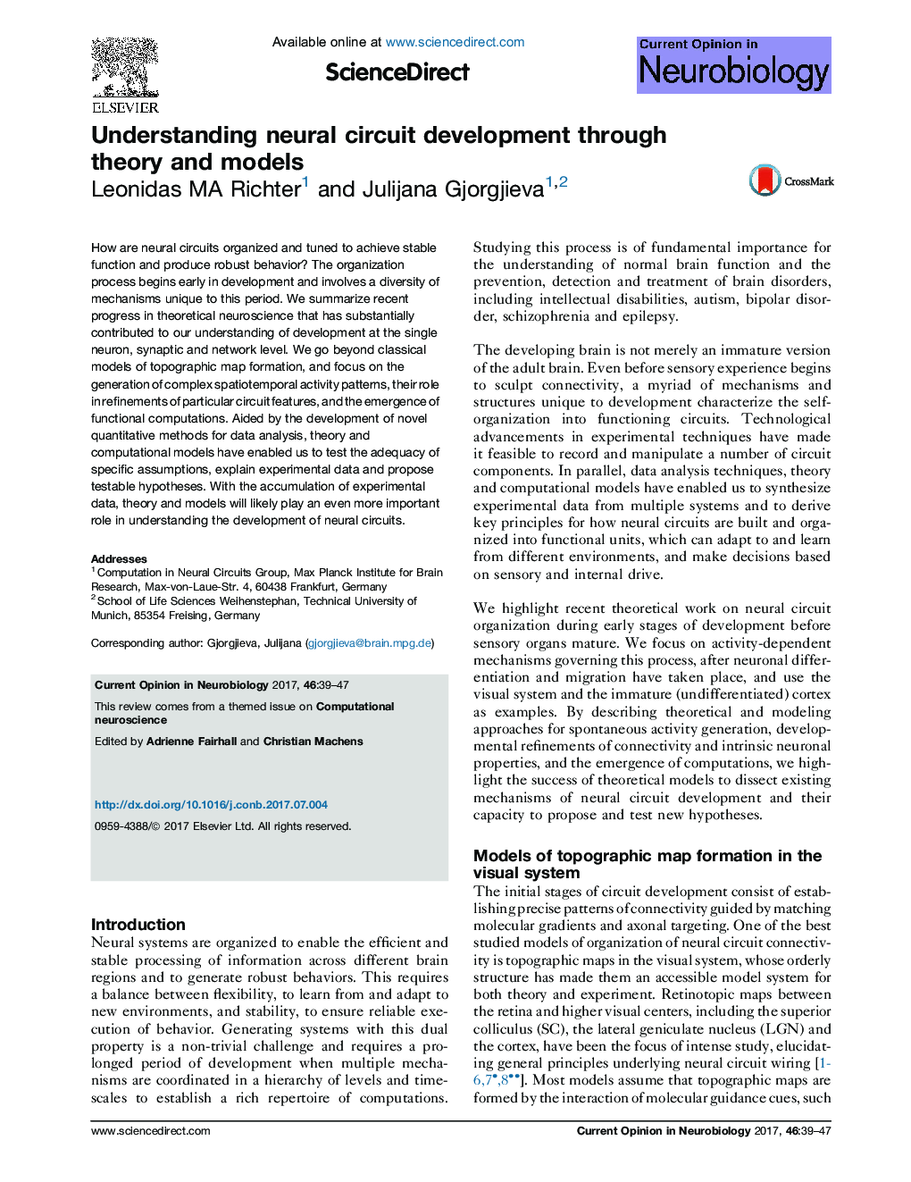 Understanding neural circuit development through theory and models