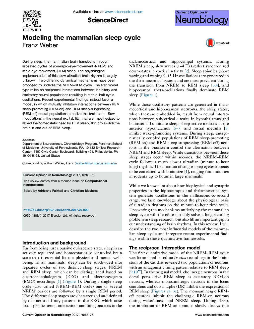 Modeling the mammalian sleep cycle