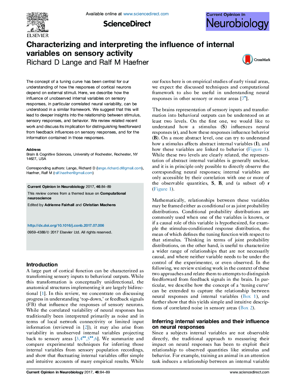 Characterizing and interpreting the influence of internal variables on sensory activity