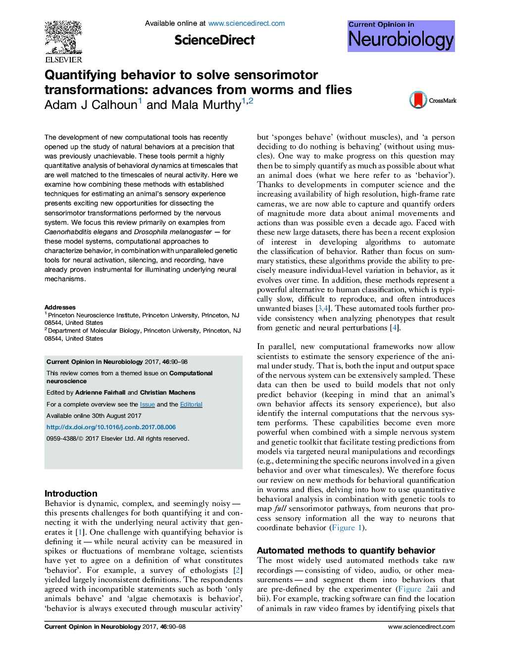 Quantifying behavior to solve sensorimotor transformations: advances from worms and flies