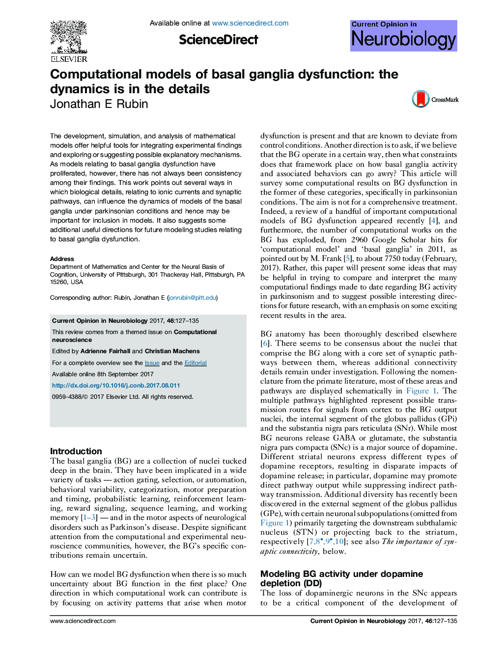 Computational models of basal ganglia dysfunction: the dynamics is in the details