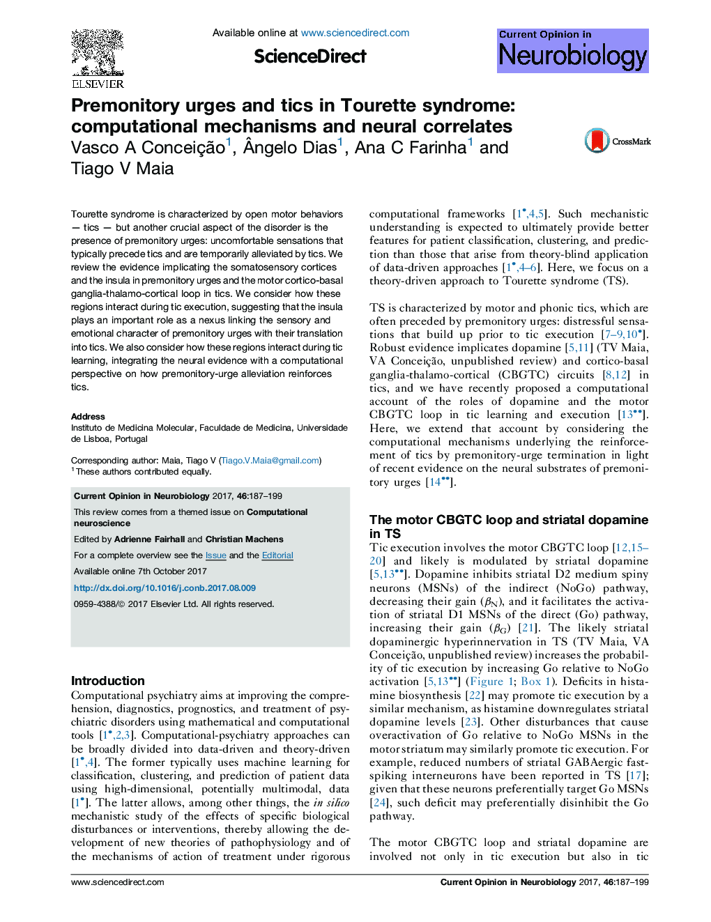 Premonitory urges and tics in Tourette syndrome: computational mechanisms and neural correlates