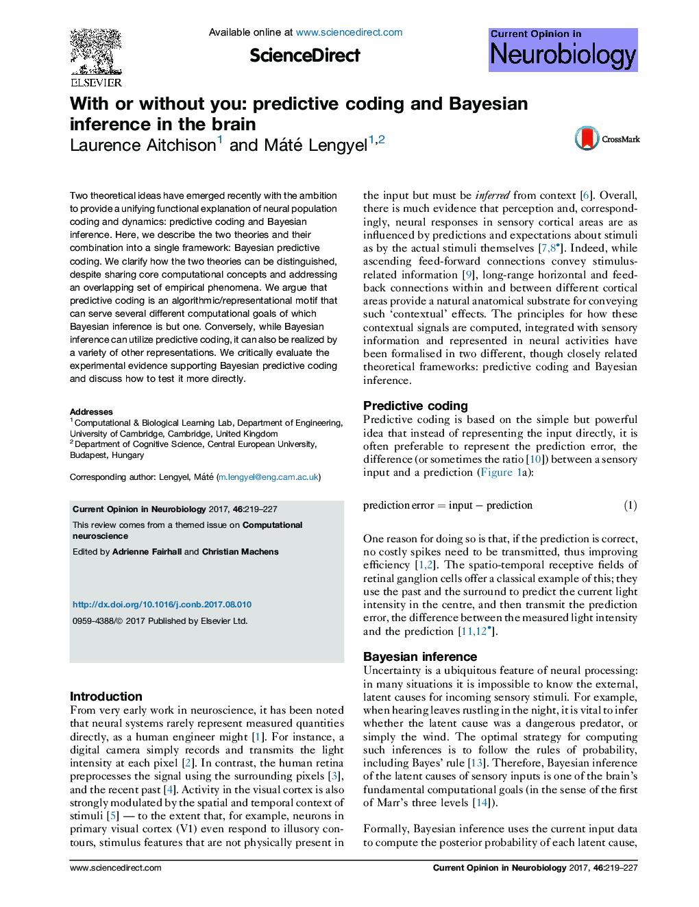 With or without you: predictive coding and Bayesian inference in the brain