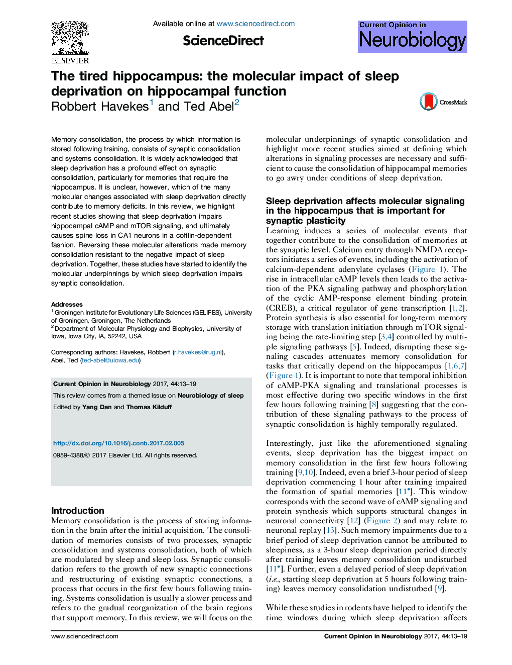 The tired hippocampus: the molecular impact of sleep deprivation on hippocampal function