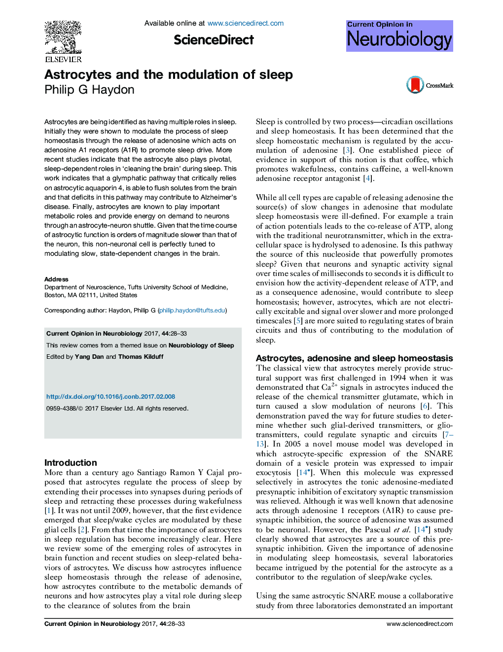 Astrocytes and the modulation of sleep