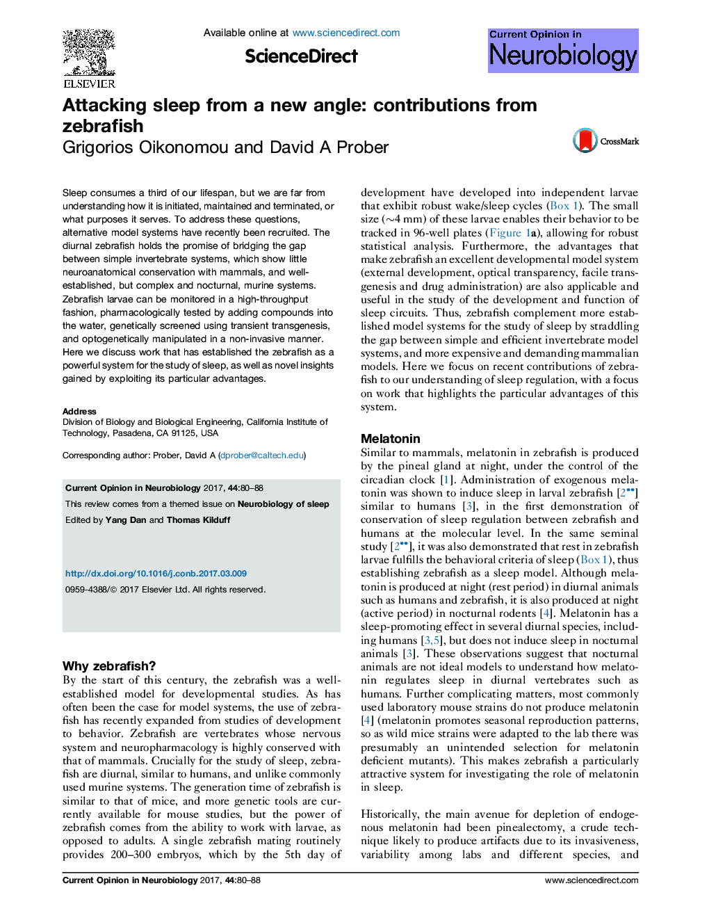 Attacking sleep from a new angle: contributions from zebrafish