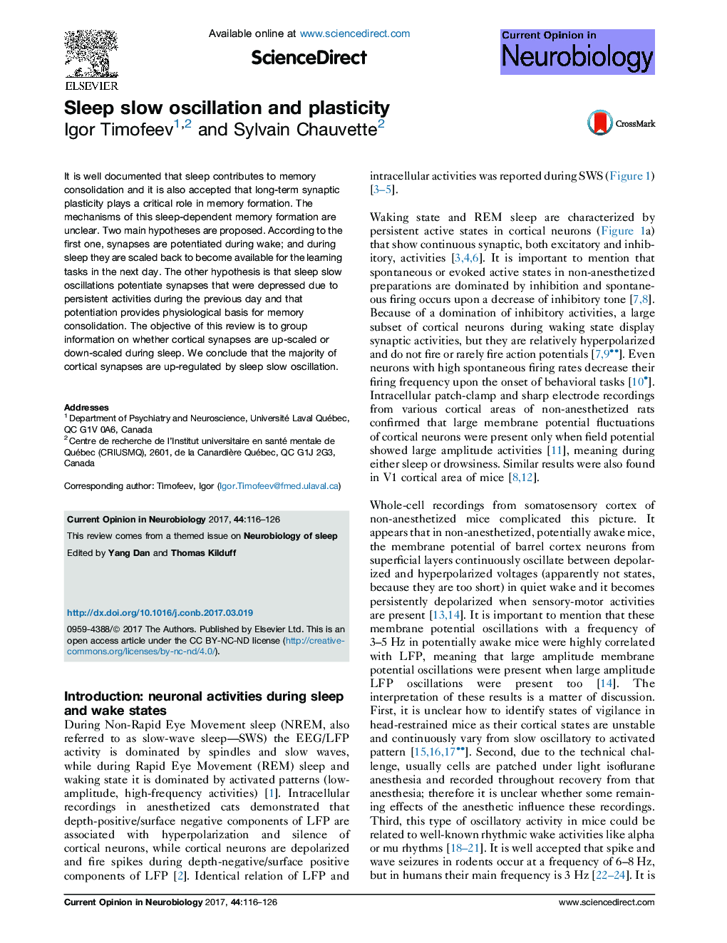 Sleep slow oscillation and plasticity