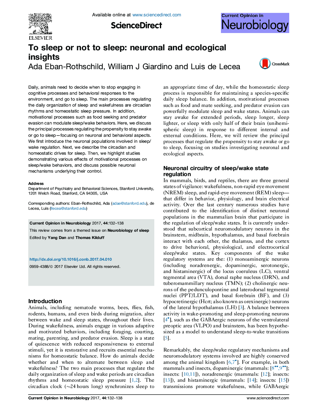 To sleep or not to sleep: neuronal and ecological insights