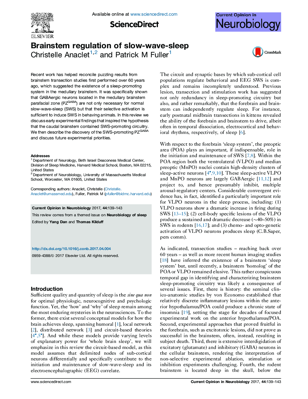 Brainstem regulation of slow-wave-sleep