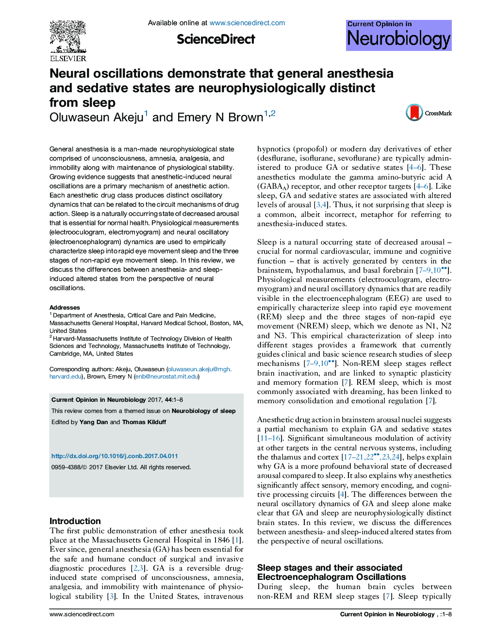 Neural oscillations demonstrate that general anesthesia and sedative states are neurophysiologically distinct from sleep