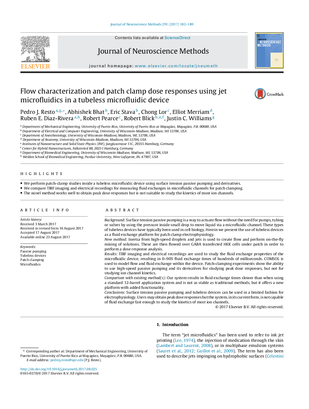 Flow characterization and patch clamp dose responses using jet microfluidics in a tubeless microfluidic device