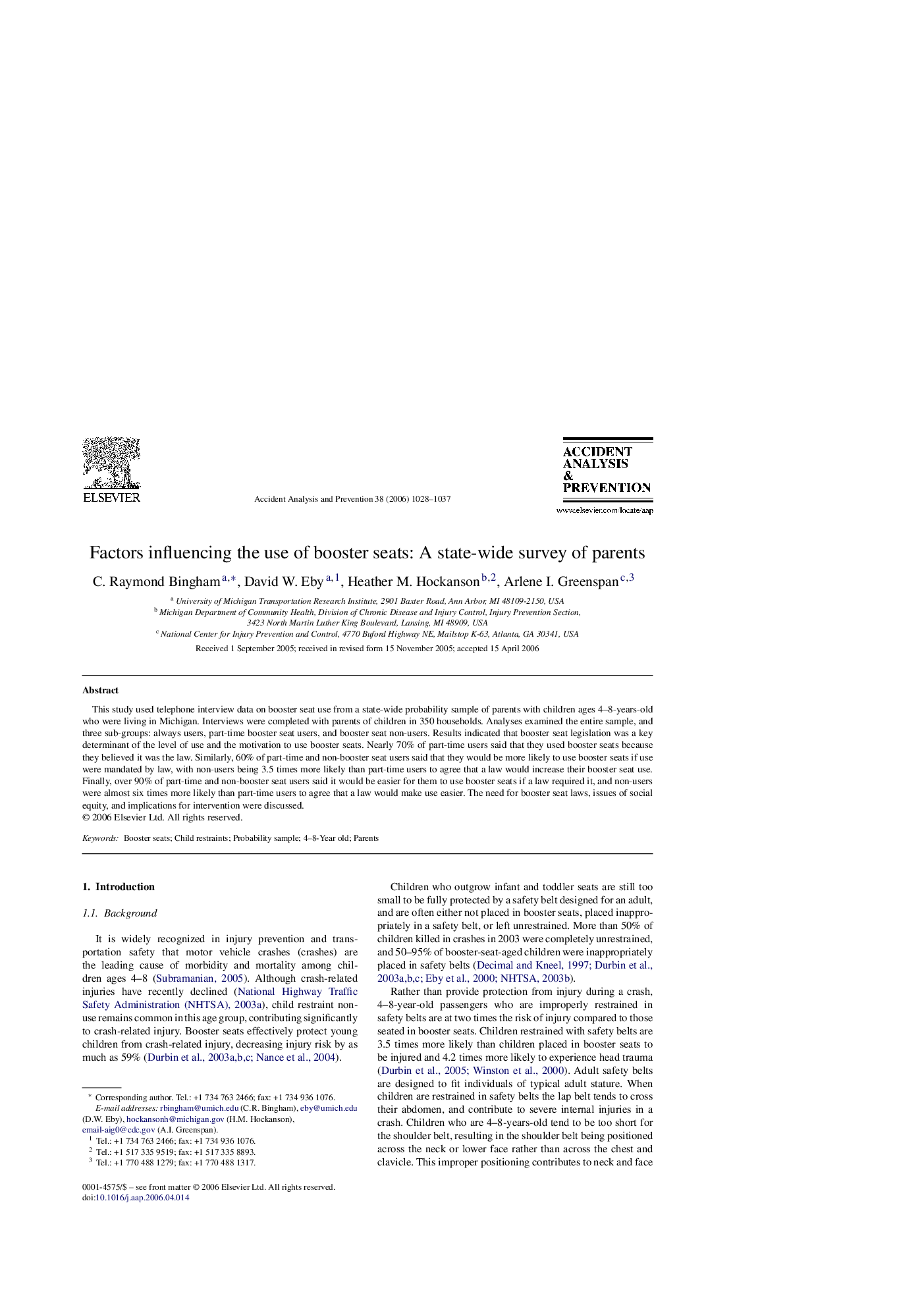 عکس صفحه اول مقاله: Factors influencing the use of booster seats: A state-wide survey of parents Factors influencing the use of booster seats: A state-wide survey of parents
