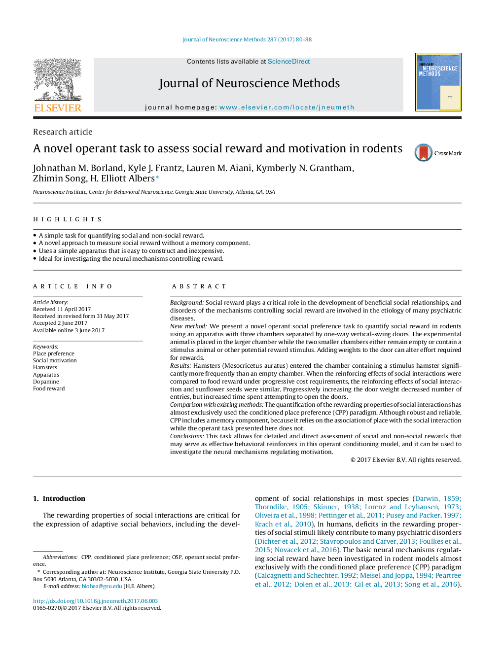 Research articleA novel operant task to assess social reward and motivation in rodents