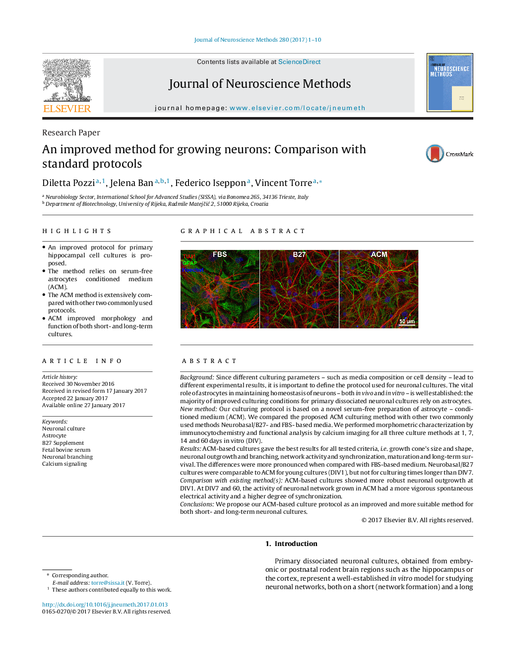 Research PaperAn improved method for growing neurons: Comparison with standard protocols