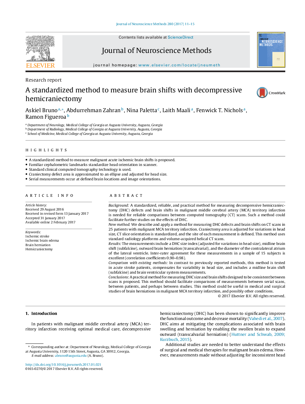 A standardized method to measure brain shifts with decompressive hemicraniectomy