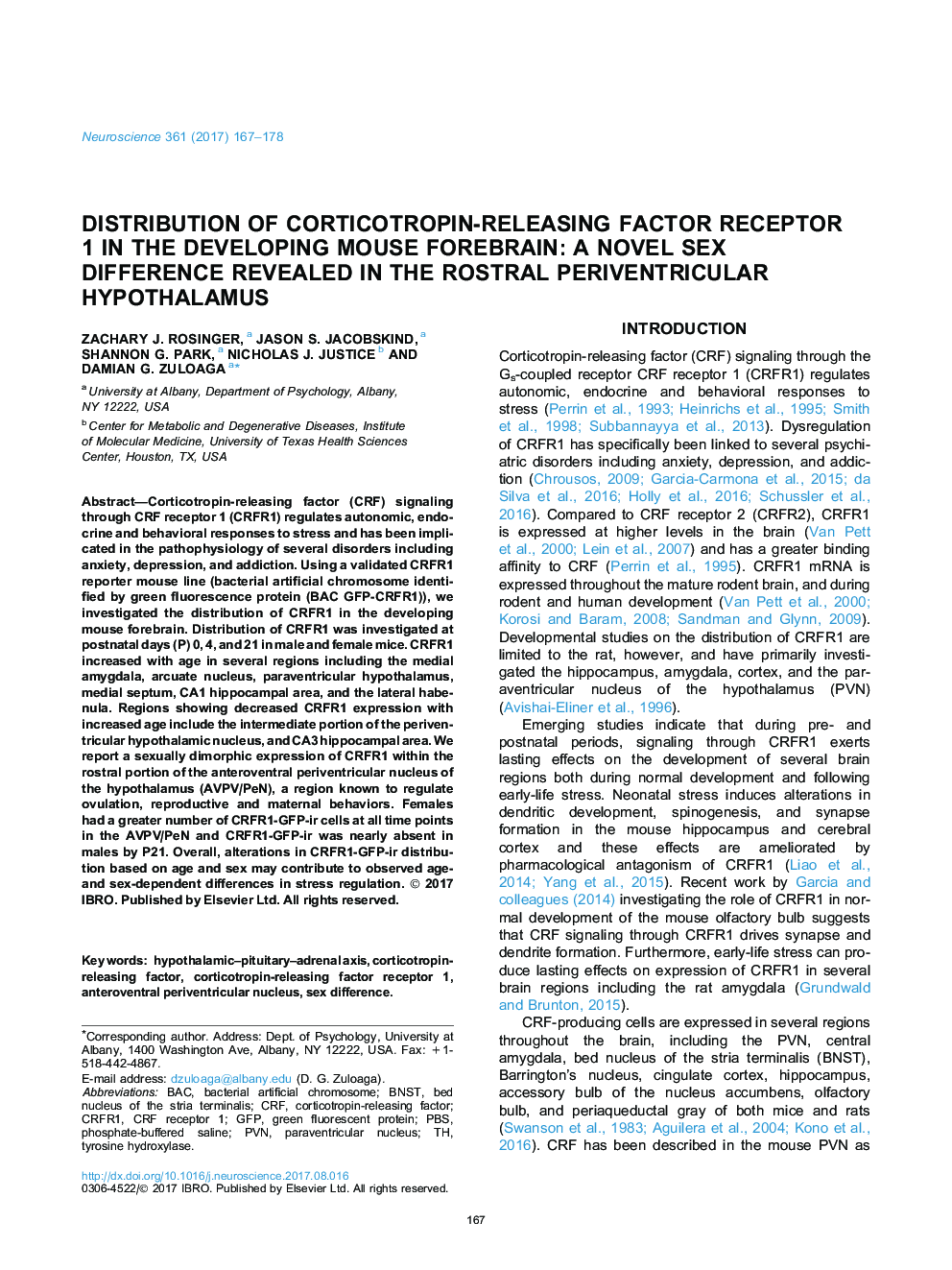 Distribution of corticotropin-releasing factor receptor 1 in the developing mouse forebrain: A novel sex difference revealed in the rostral periventricular hypothalamus
