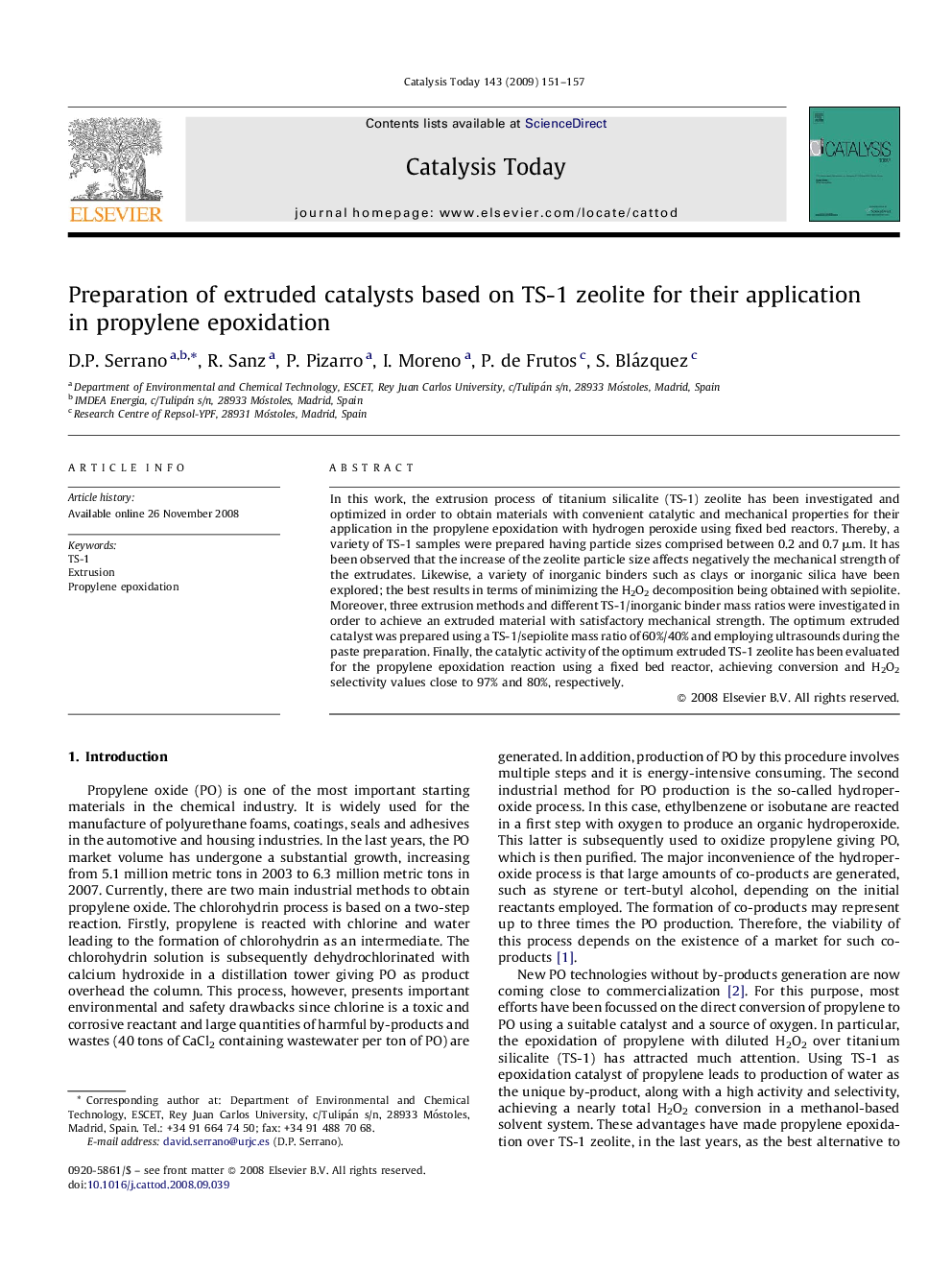 Preparation of extruded catalysts based on TS-1 zeolite for their application in propylene epoxidation