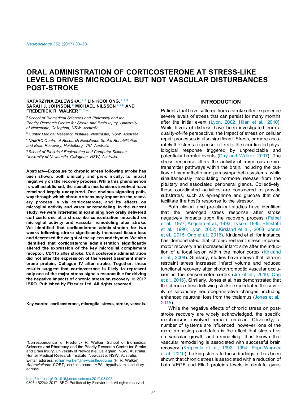 تجویز خوراکی کورتیکواسترول در سطوح استرس مانند اختلالات میکروگلیال، اما نه عروقی پس از سکته مغزی 