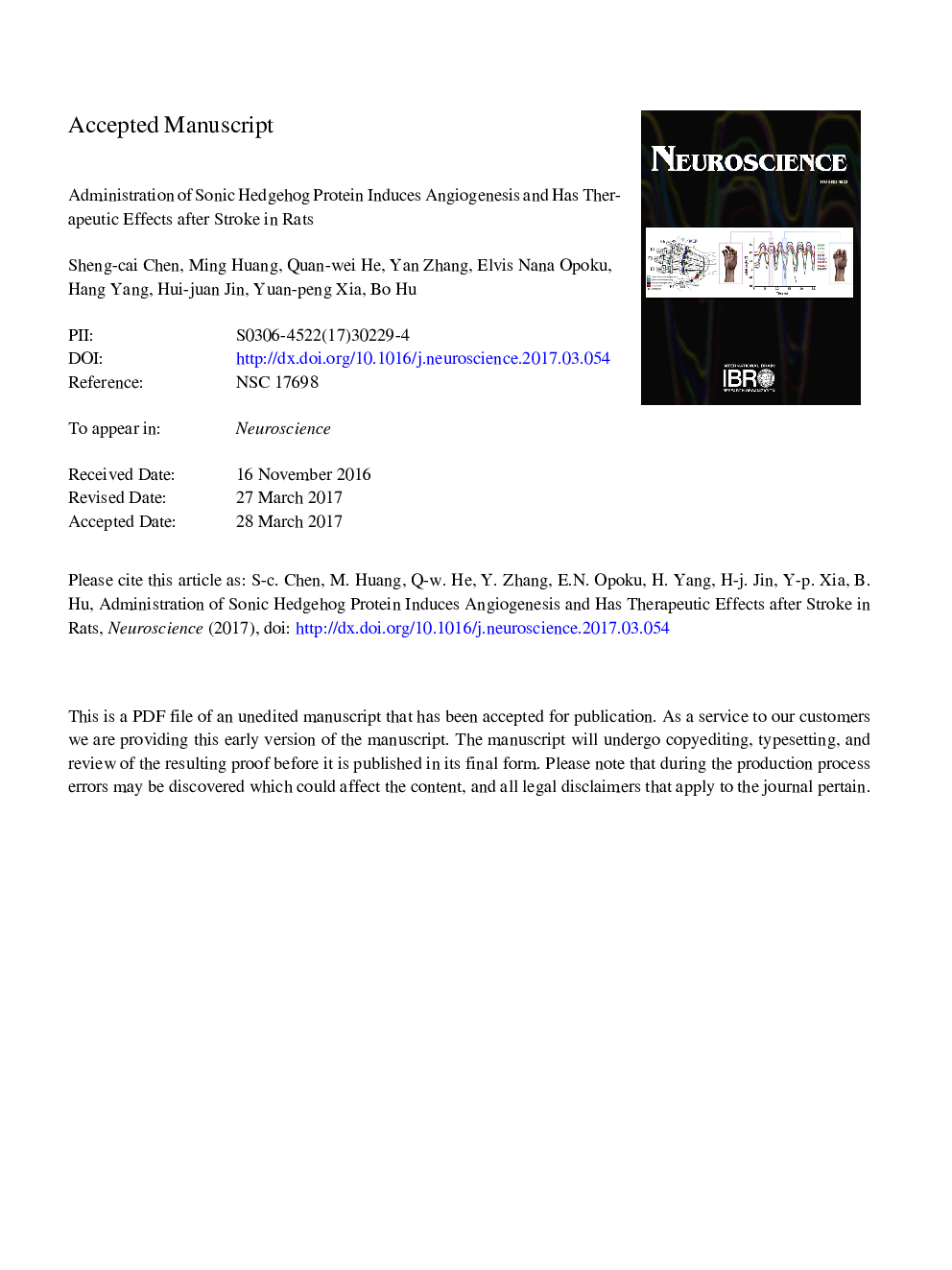 Administration of sonic hedgehog protein induces angiogenesis and has therapeutic effects after stroke in rats