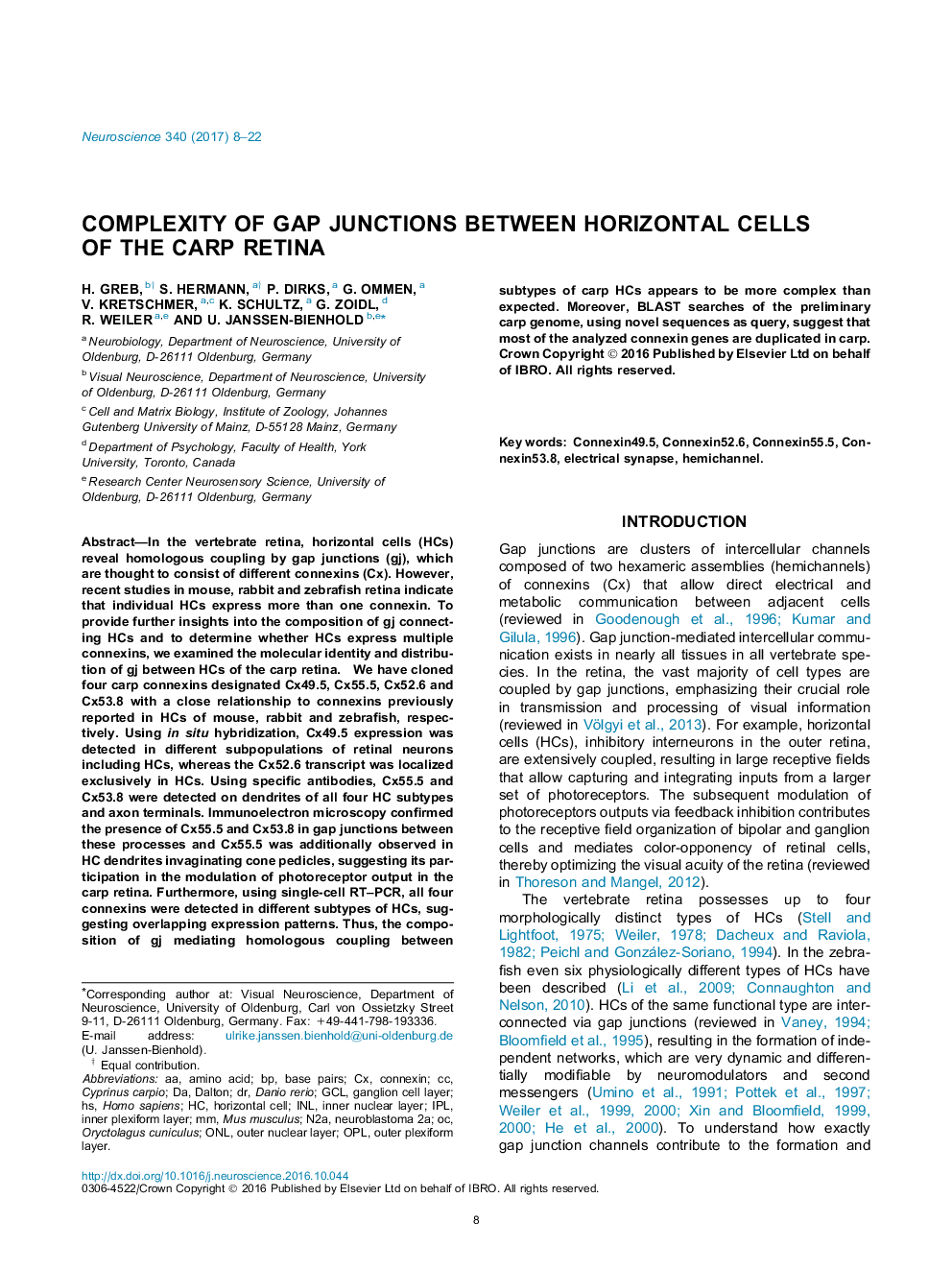 Complexity of gap junctions between horizontal cells of the carp retina