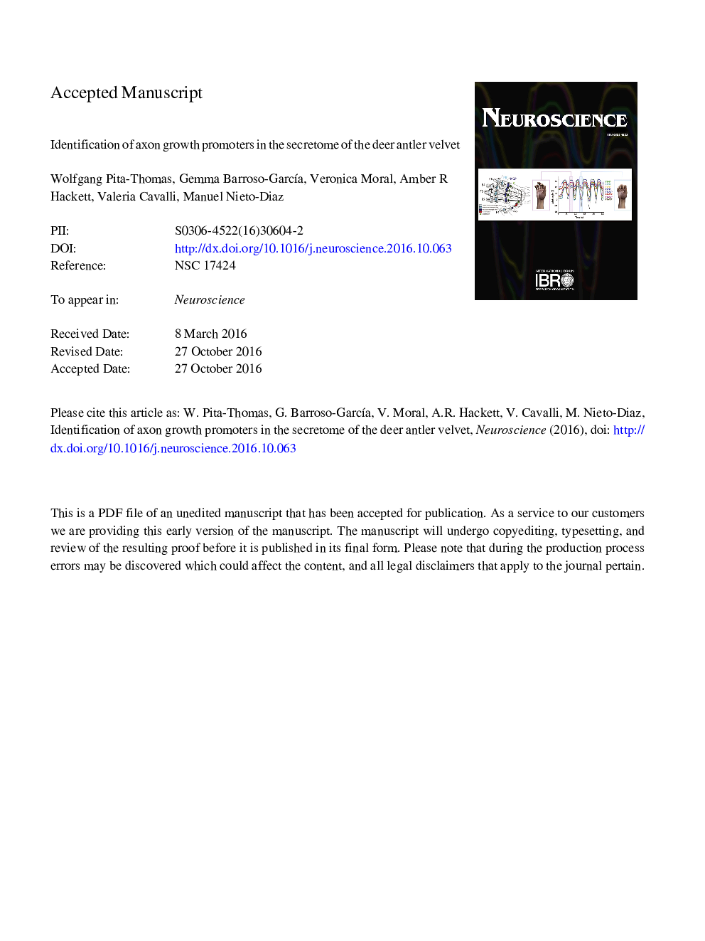 Identification of axon growth promoters in the secretome of the deer antler velvet