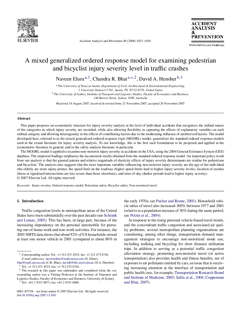 A mixed generalized ordered response model for examining pedestrian and bicyclist injury severity level in traffic crashes