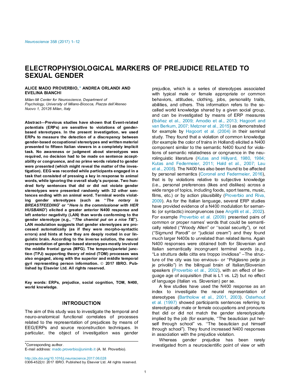 Electrophysiological markers of prejudice related to sexual gender