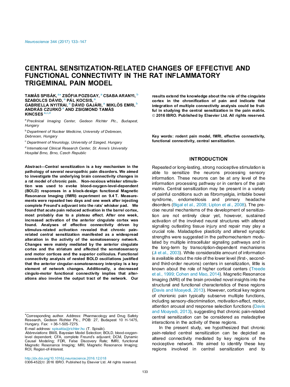 تغییرات مرتبط با حساسیت مرکزی اتصال متقابل و کارایی در مدل درد سه التهاب التهابی موش صحرایی 