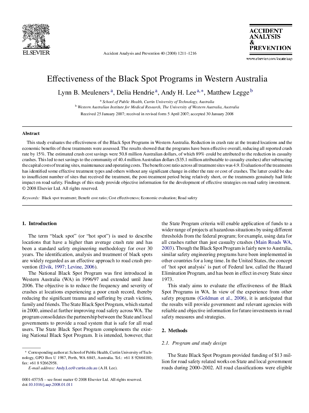 Effectiveness of the Black Spot Programs in Western Australia