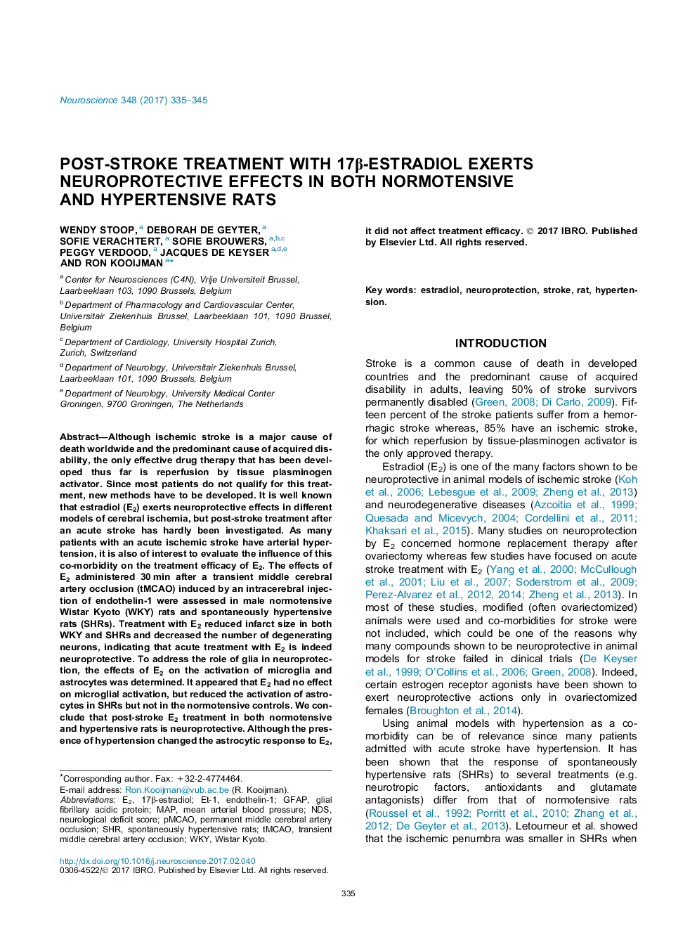 Post-stroke treatment with 17Î²-estradiol exerts neuroprotective effects in both normotensive and hypertensive rats