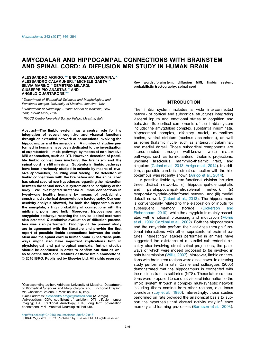 Amygdalar and hippocampal connections with brainstem and spinal cord: A diffusion MRI study in human brain