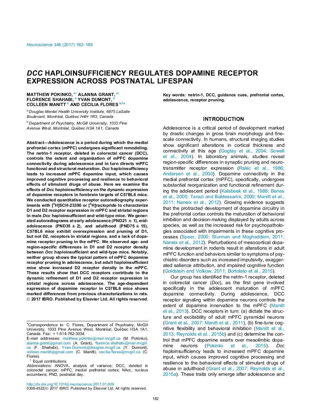 Dcc haploinsufficiency regulates dopamine receptor expression across postnatal lifespan