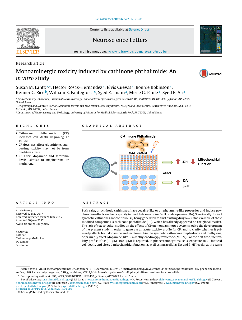 Research articleMonoaminergic toxicity induced by cathinone phthalimide: An in vitro study