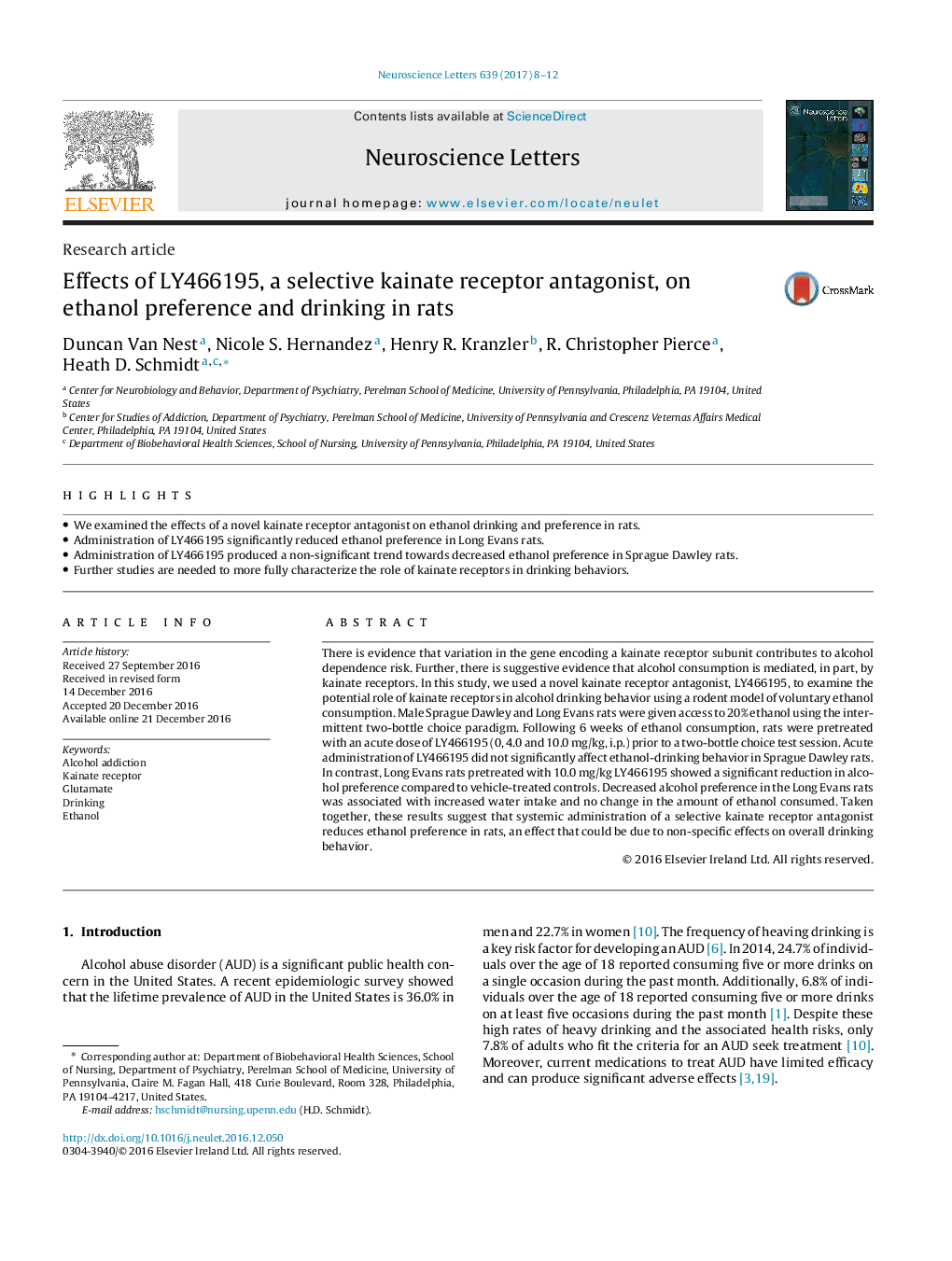 Research articleEffects of LY466195, a selective kainate receptor antagonist, on ethanol preference and drinking in rats