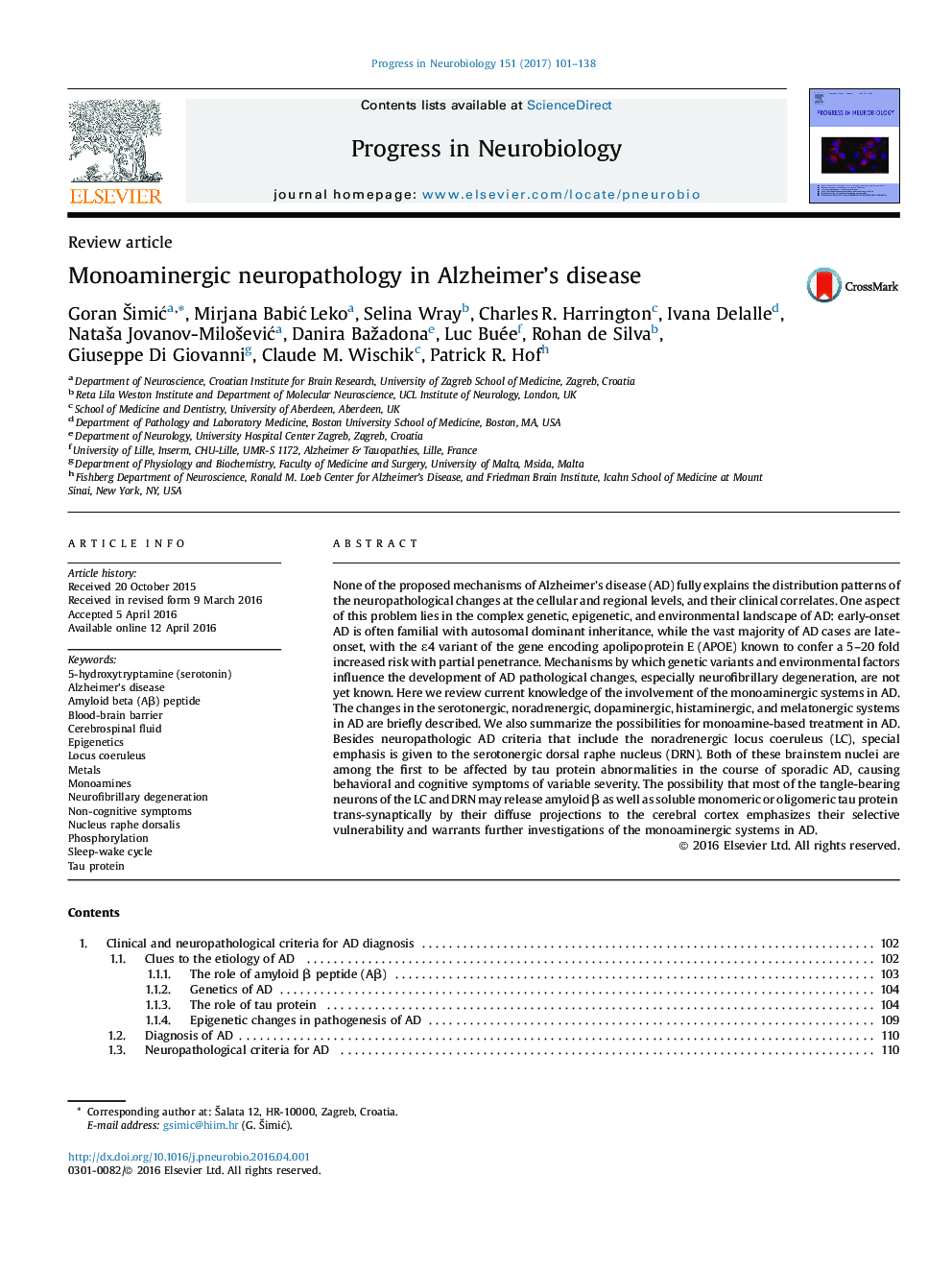 Review articleMonoaminergic neuropathology in Alzheimer's disease