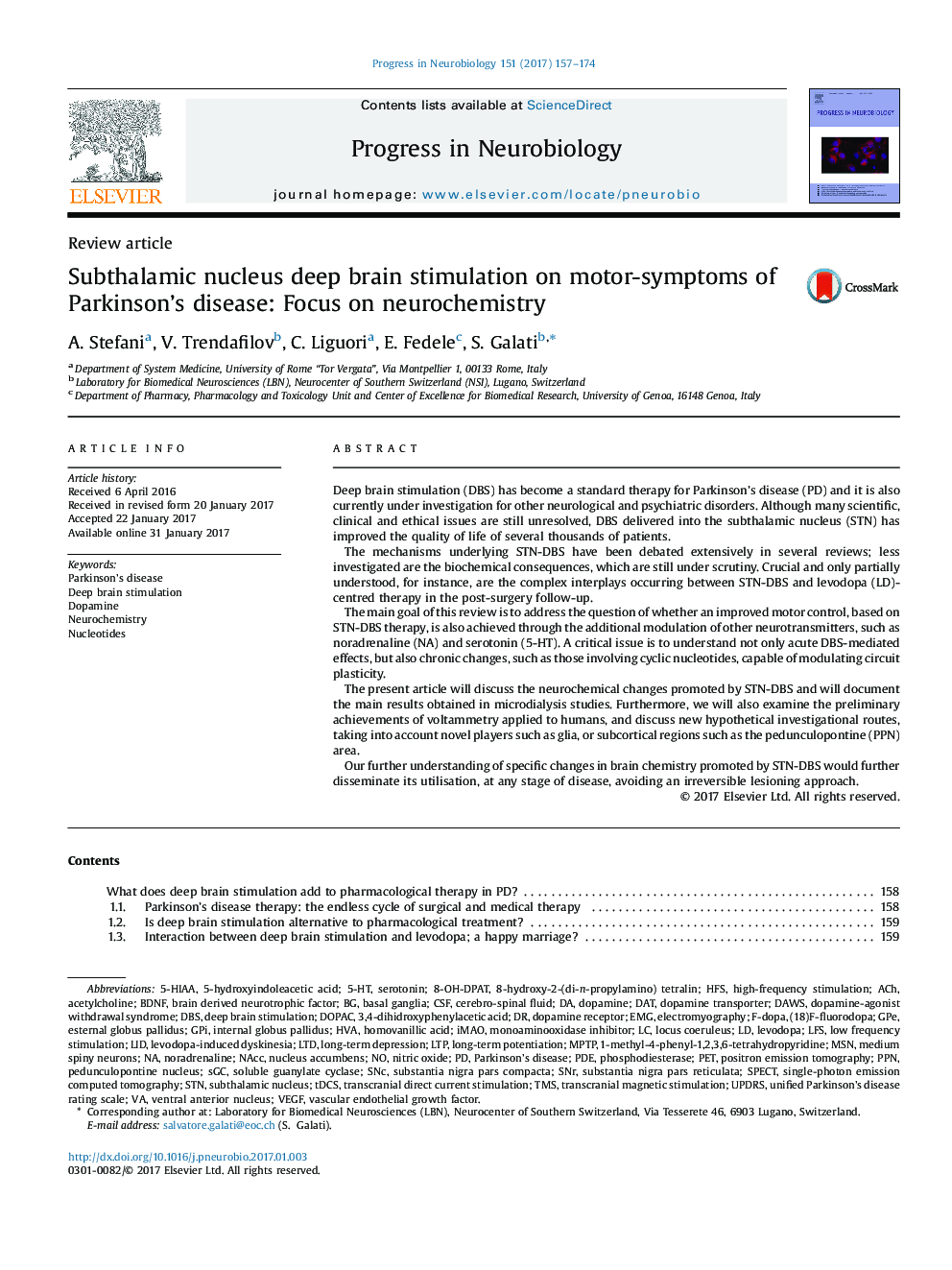 Review articleSubthalamic nucleus deep brain stimulation on motor-symptoms of Parkinson's disease: Focus on neurochemistry