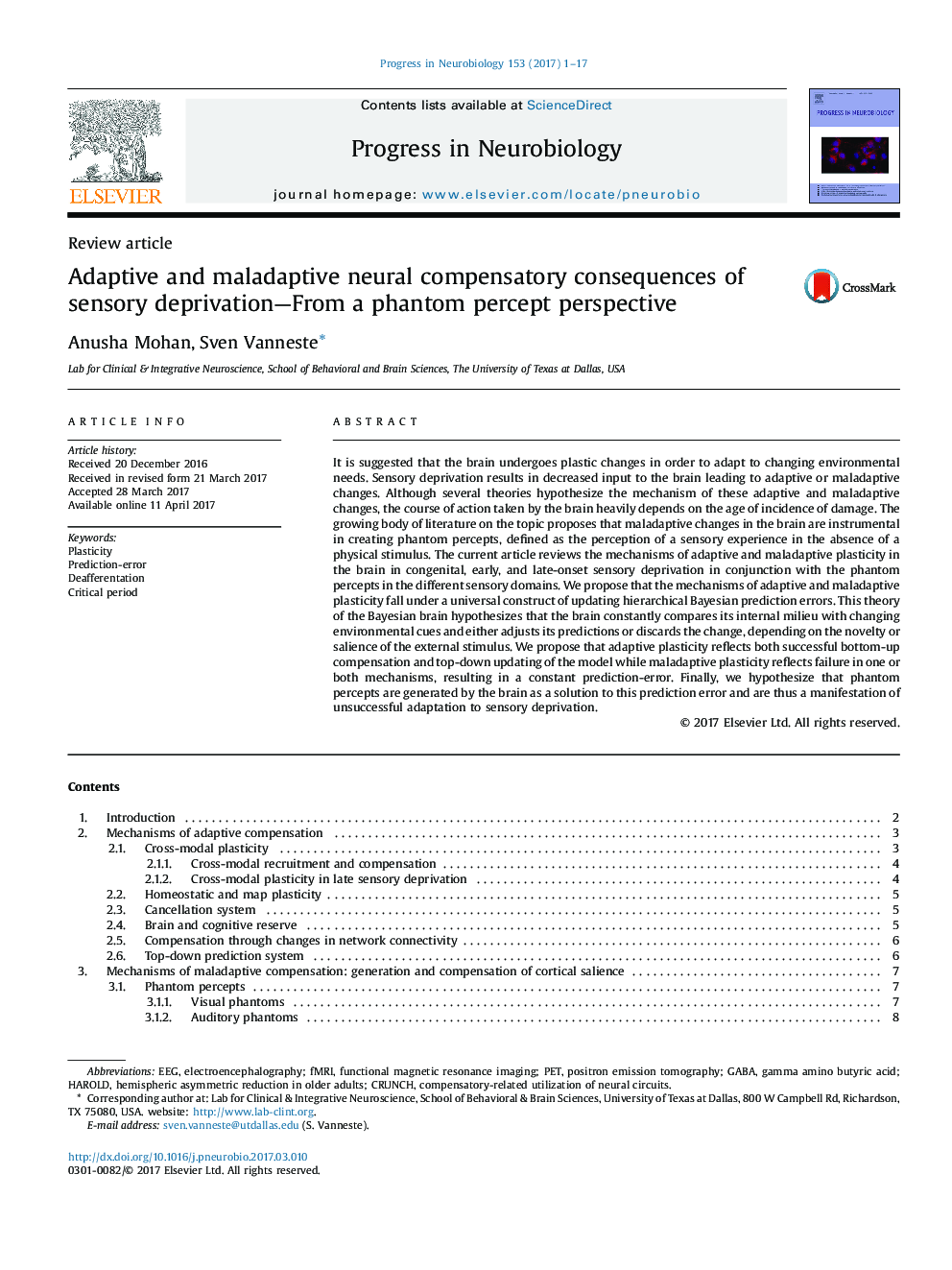 Review articleAdaptive and maladaptive neural compensatory consequences of sensory deprivation-From a phantom percept perspective