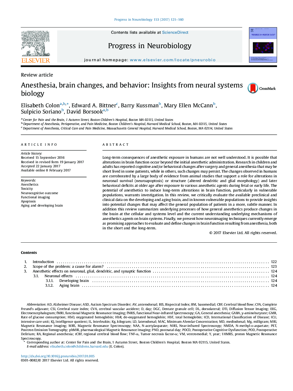 Anesthesia, brain changes, and behavior: Insights from neural systems biology