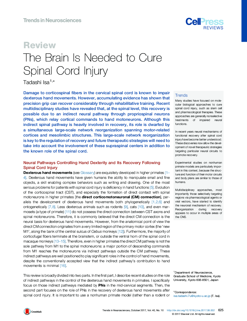 The Brain Is Needed to Cure Spinal Cord Injury