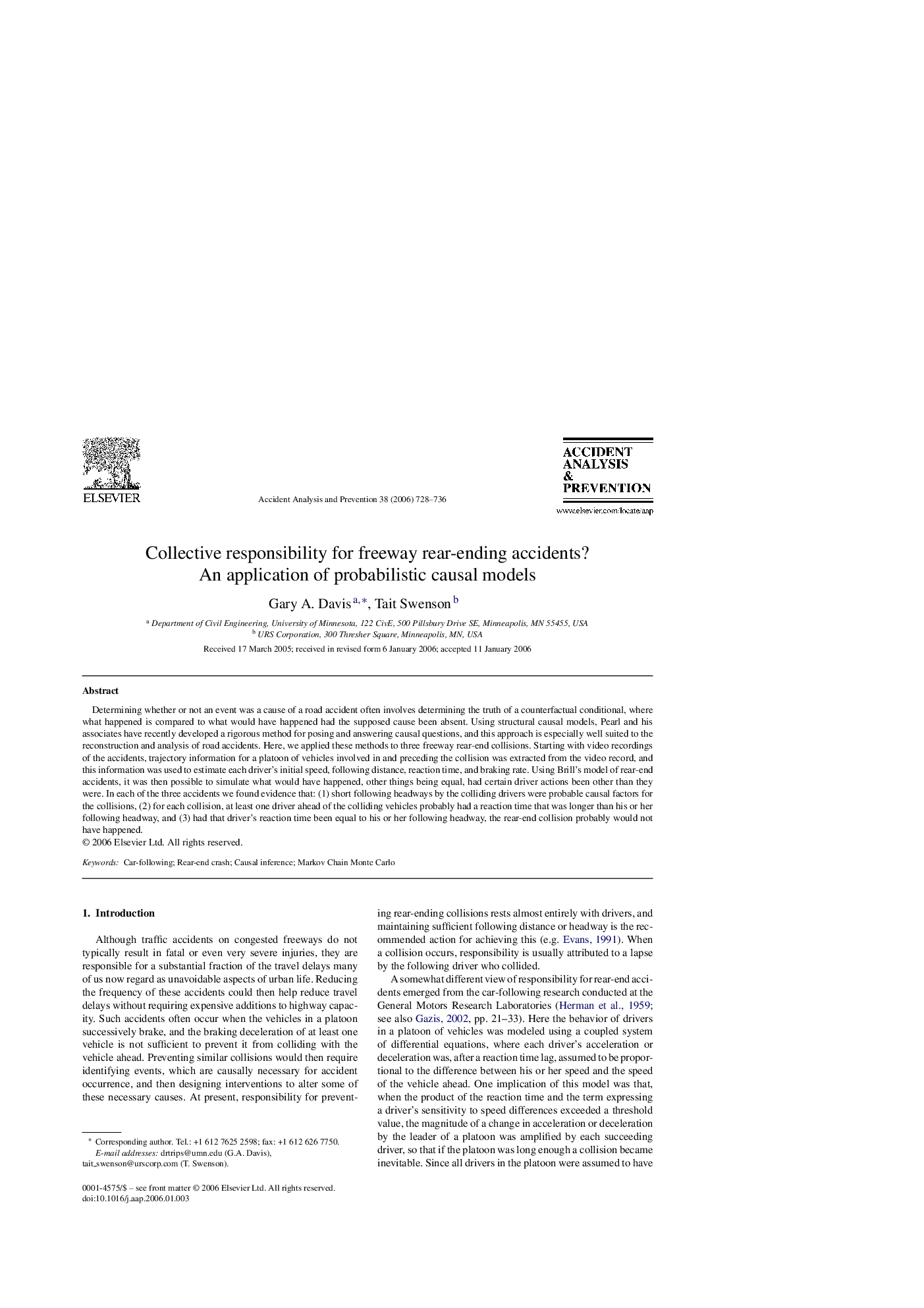 عکس صفحه اول مقاله: Collective responsibility for freeway rear-ending accidents?: An application of probabilistic causal models Collective responsibility for freeway rear-ending accidents?: An application of probabilistic causal models