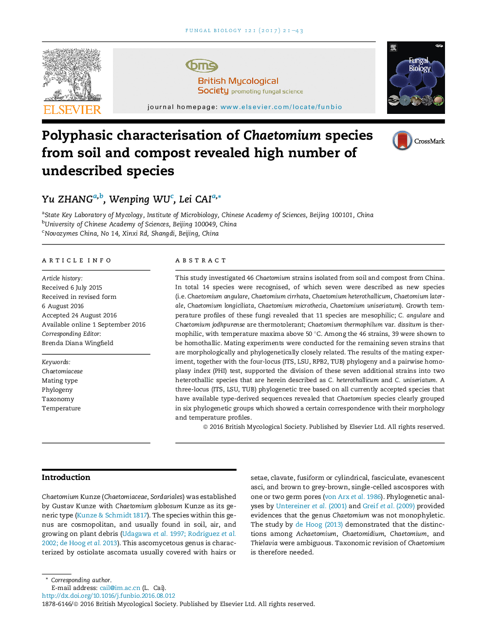 Polyphasic characterisation of Chaetomium species from soil and compost revealed high number of undescribed species