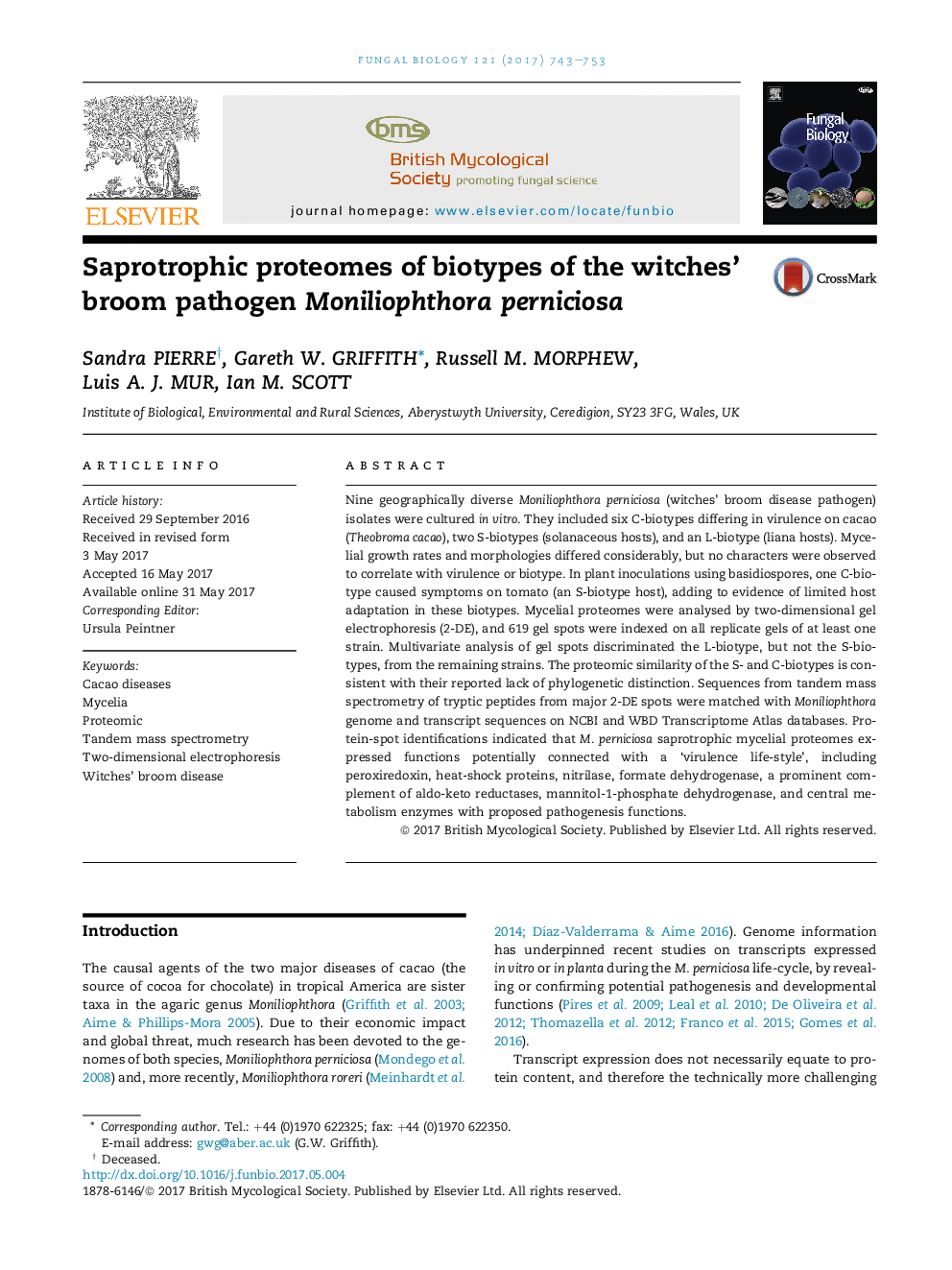 Saprotrophic proteomes of biotypes of the witches' broom pathogen Moniliophthora perniciosa