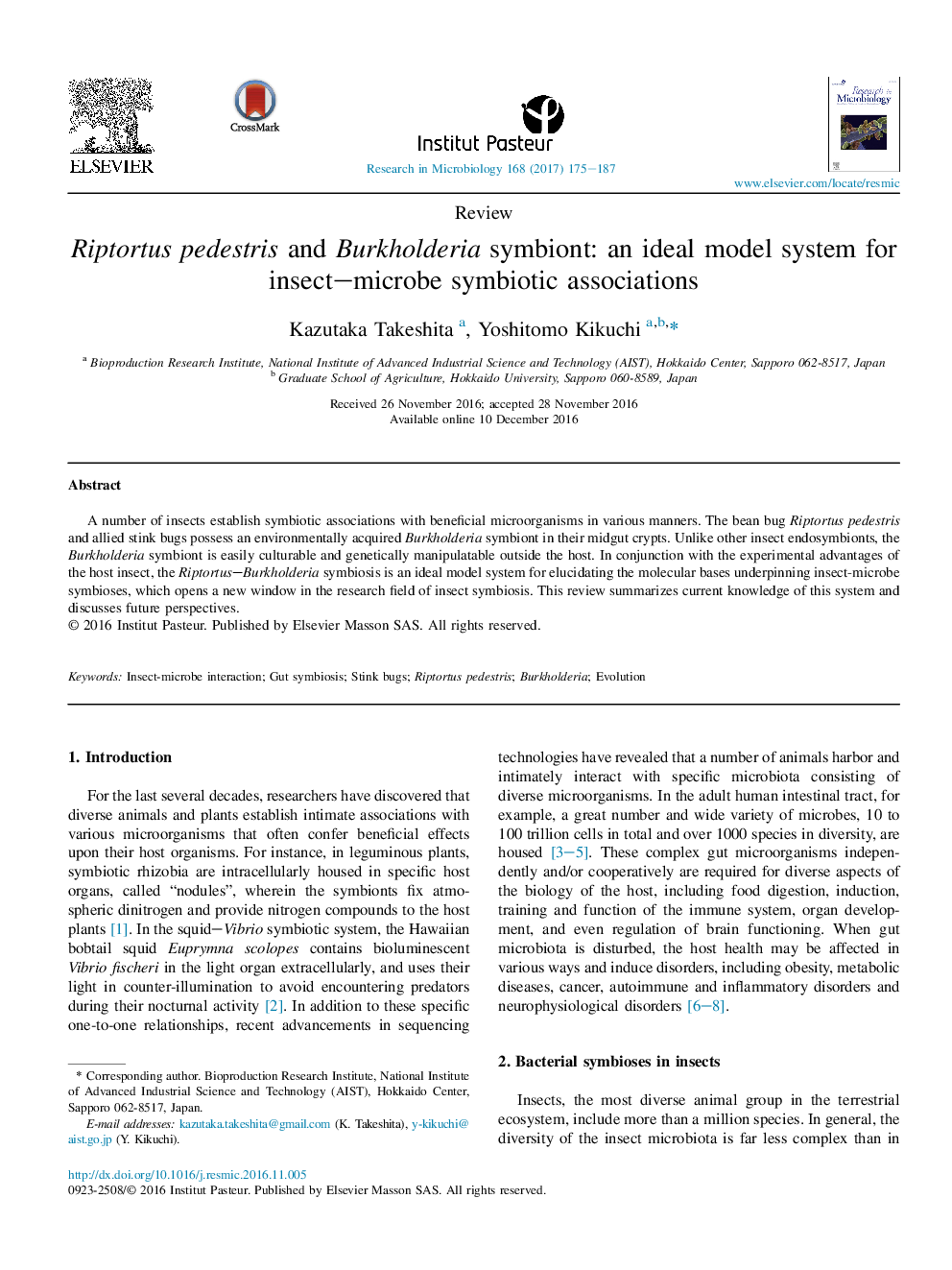 ReviewRiptortus pedestris and Burkholderia symbiont: an ideal model system for insect-microbe symbiotic associations