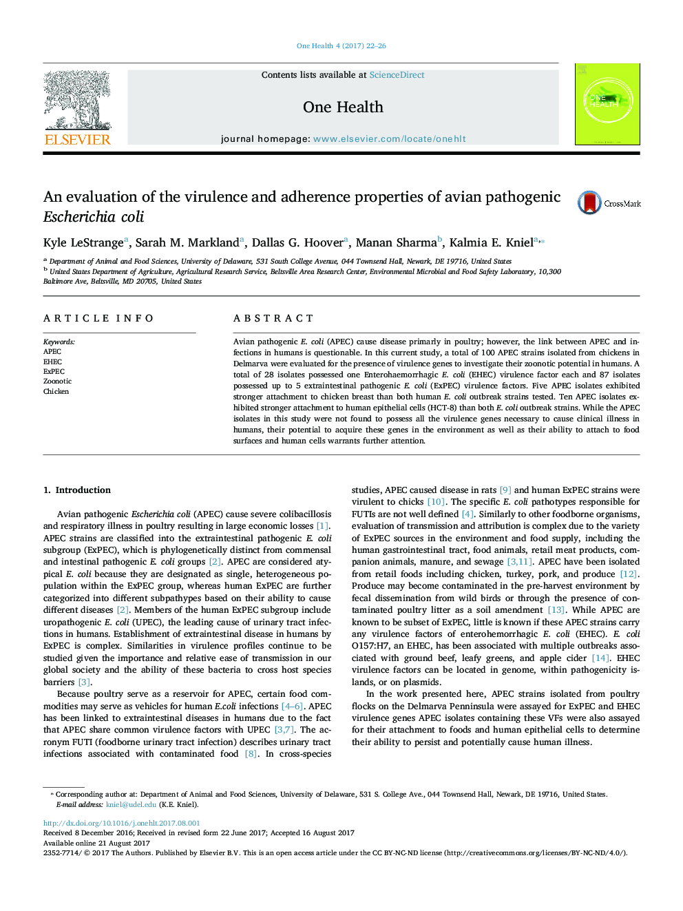 An evaluation of the virulence and adherence properties of avian pathogenic Escherichia coli